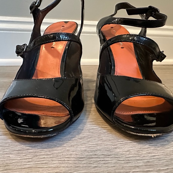 Via Spiga Black Patent Mary Jane Heels with Open Toe - Picture 2 of 6